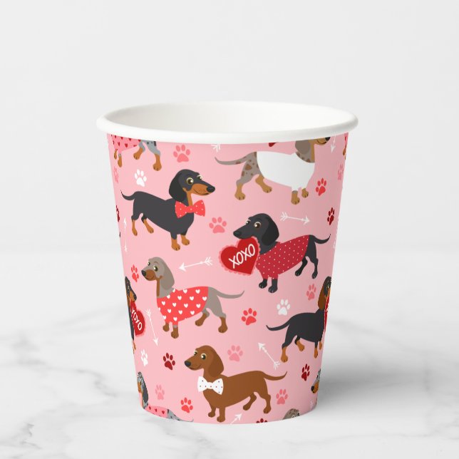 Valentine Dackel Paper Cups Pappbecher (Vorderseite)