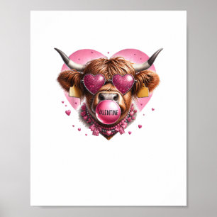 Valentine Day Animal Highland Cow Bubble Gum Farm Poster