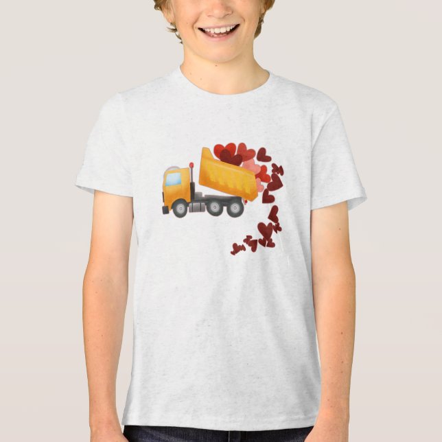 Valentine Day Construction Truck Herz Tri-Blend Shirt (Vorderseite)