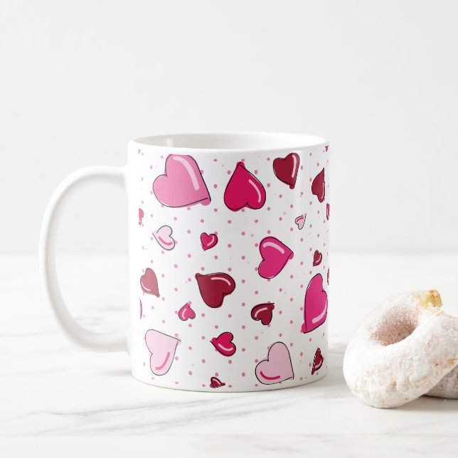 Valentine Day Sweetheart Rosa Herz Polka Dot Kaffeetasse (Mit Donut)