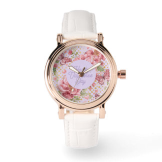 Valentine Days,Elegant,Purple Peach Flowers Patter Armbanduhr