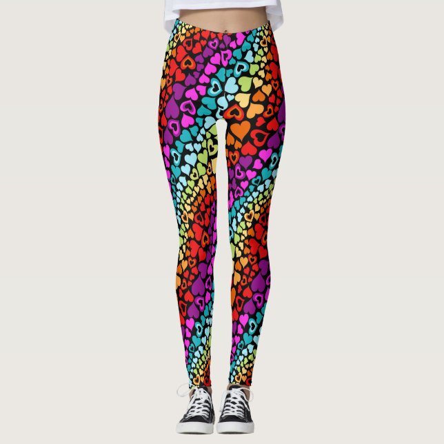Valentine, der Regenbogen-Liebe-Herzen strömt Leggings (Vorderseite)