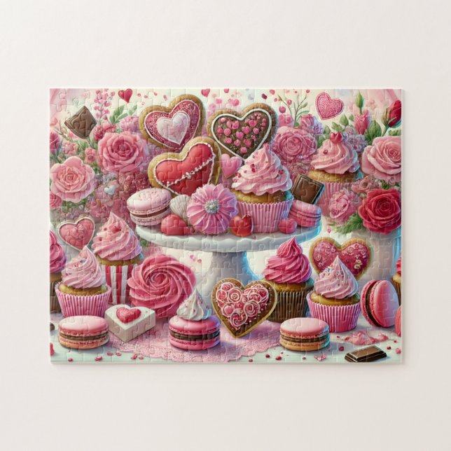 Valentine Dessert Heart Cookies & Cupcakes Table (Horizontal)