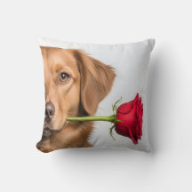 valentine dog holding rose portrait, cute dog