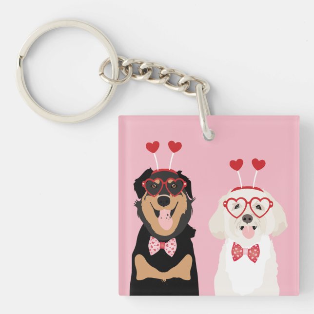 Valentine Dogs Rottweiler Maltipoo Puppy Schlüsselanhänger (Vorderseite)