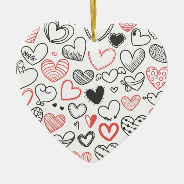 Valentine doodle herzen rot-schwarz Hipster Keramik Ornament (Vorne)