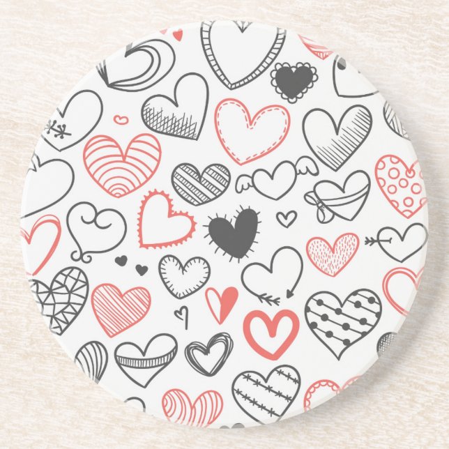 Valentine doodle herzen rot-schwarz Hipster Sandstein Untersetzer (Vorne)
