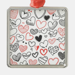 Valentine doodle herzen rot-schwarz Hipster Silbernes Ornament