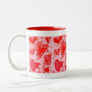 Valentine Doodle Herzen - Trinkbecher Zweifarbige Tasse