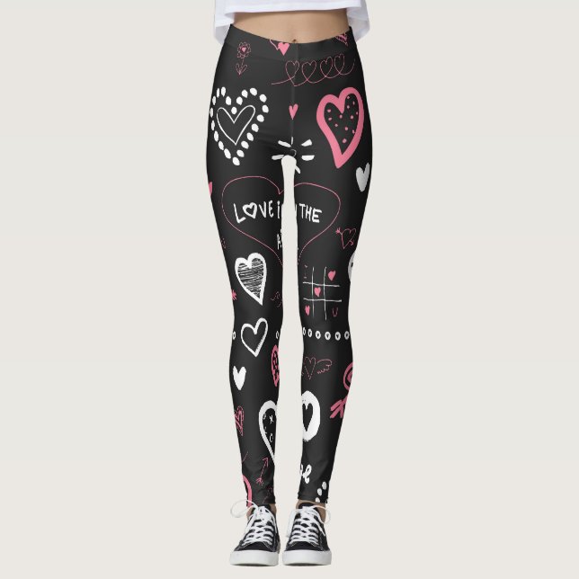 Valentine Doodle Vintages Herz Leggings (Vorderseite)