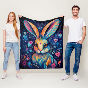 Valentine Dream Hearts: Rainbow Doodle Bunny Fleecedecke