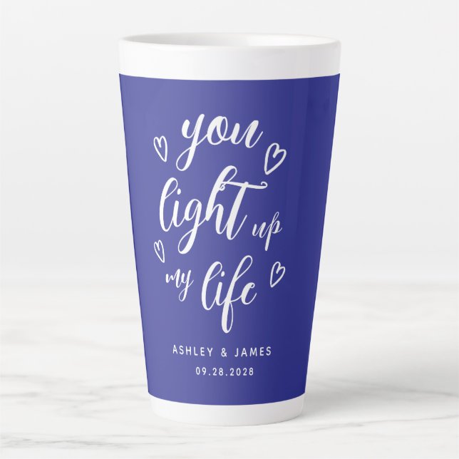 Valentine du zündest mein Lebenskript tief blau an Milchtasse (Vorderseite)