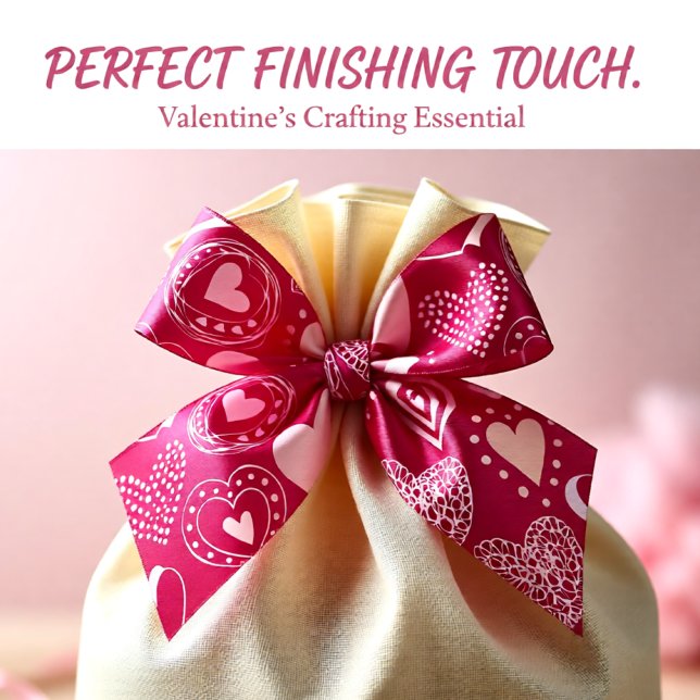 Valentine dunkelrosa, süße Herzen Satinband (Romantic Red Valentine Heart Pattern Satin Ribbon)