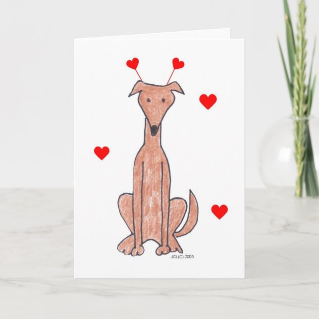 Valentine Ears Greyhound Fawn Card Feiertagskarte (Vorderseite)