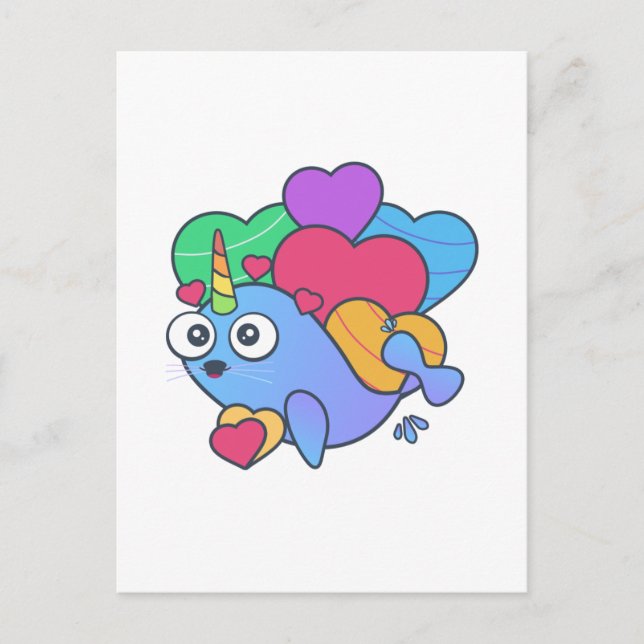 Valentine Einhornwal hier zur Liebe Sie Postkarte (Vorderseite)
