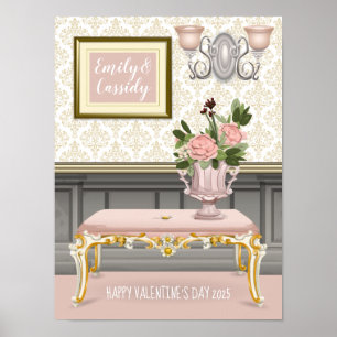 Valentine Elegant Rosa Saal Hochzeitstag Poster