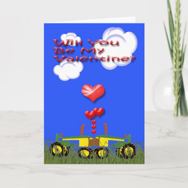 Valentine embrassant la carte de tracteurs (Devant)