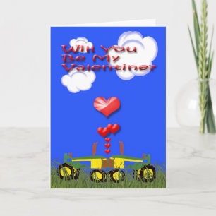 Valentine embrassant la carte de tracteurs