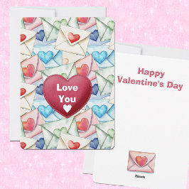 Valentine Envelopes and Hearts Feiertagskarte