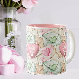 Valentine Envelopes and Hearts Zweifarbige Tasse