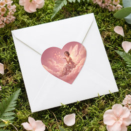Valentine Fairy on Pink Clouds Fantasy Art Herz-Aufkleber