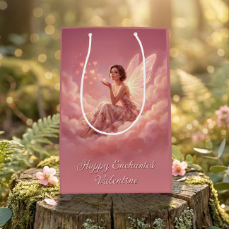 Valentine Fairy on Pink Clouds Fantasy Art Mittlere Geschenktüte