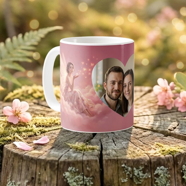 Valentine Fairy on Pink Clouds Fantasy Art Photo Kaffeetasse (Von Creator hochgeladen)