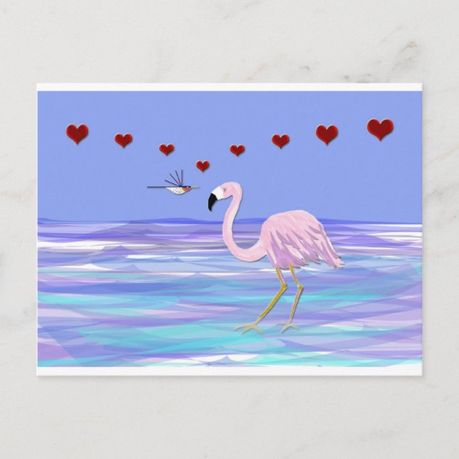 Valentine Flamingo Hummingbird Feiertagspostkarte (Vorderseite)