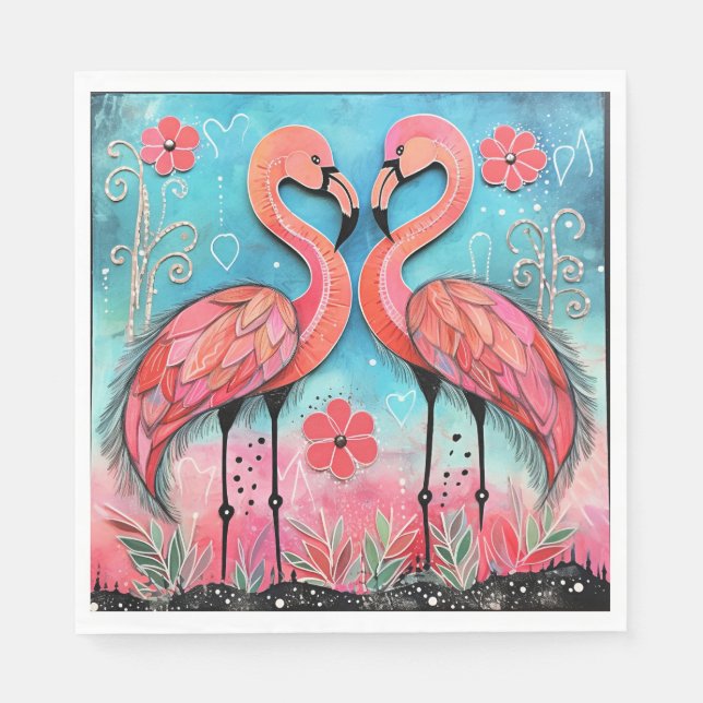 Valentine Flamingo Kunst Serviette (Vorderseite)