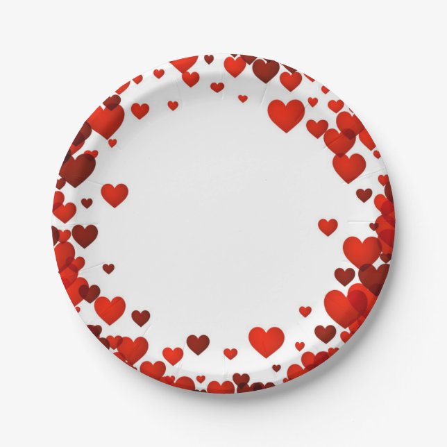 Valentine Floating Red Hearts Rimmed Plate Pappteller (Vorderseite)
