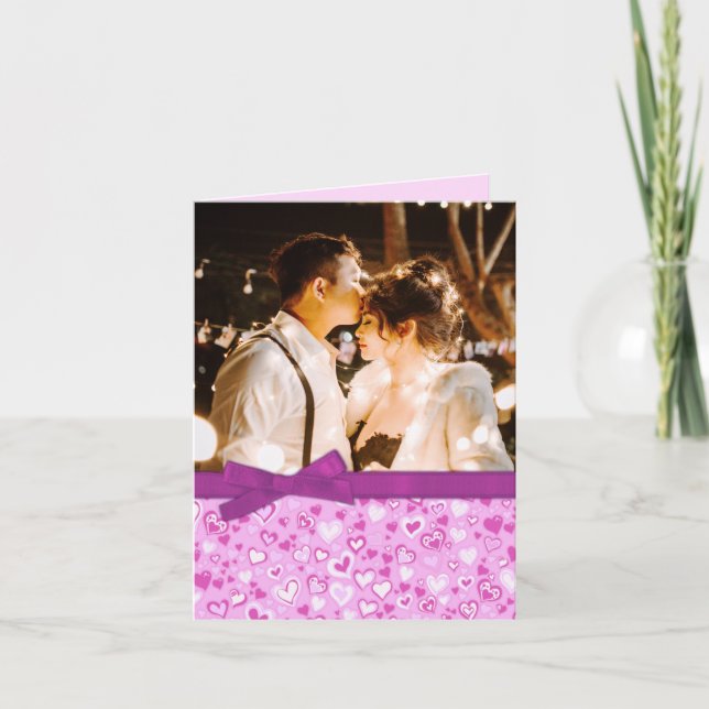 Valentine Foto lila & rosa Herzkarte Feiertagskarte (Vorderseite)