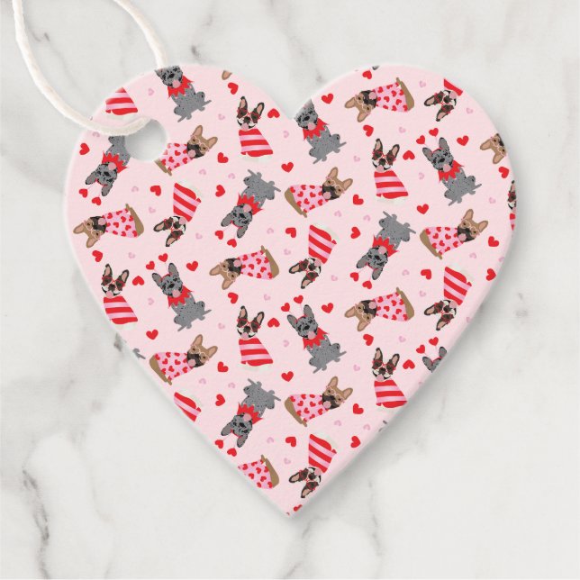 Valentine French Bulldogs Geschenkanhänger (Vorderseite)