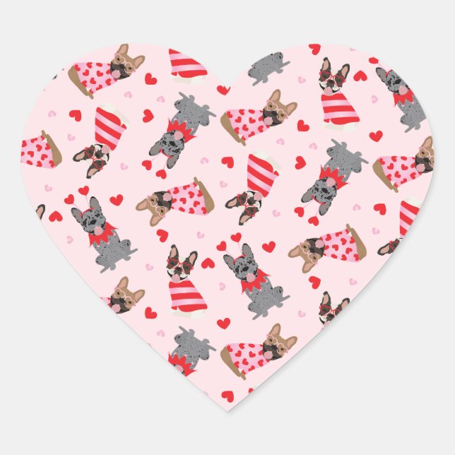Valentine French Bulldogs Herz-Aufkleber (Vorderseite)