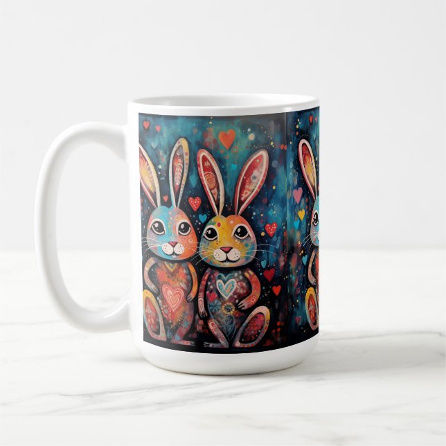 Valentine Friends Bunnies langes Herz Kaffeetasse (Links)