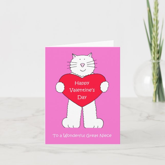 Valentine für Geat Niece Cat Holding Heart Karte (Vorderseite)