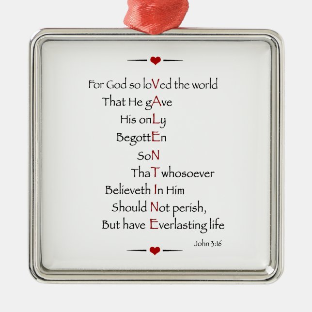 VALENTINE - Für Gott so liebte die Welt Silbernes Ornament (Vorne)