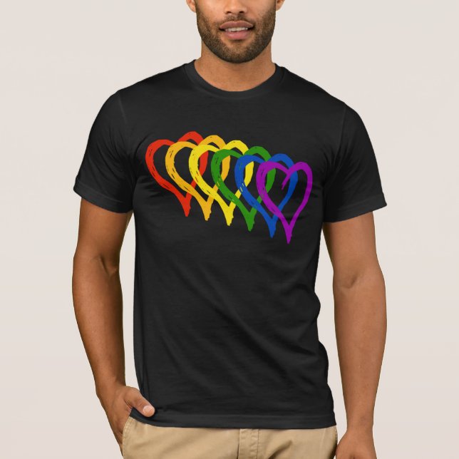 Valentine Gay Pride Rainbow-Layered-Hearts T-Shirt (Vorderseite)