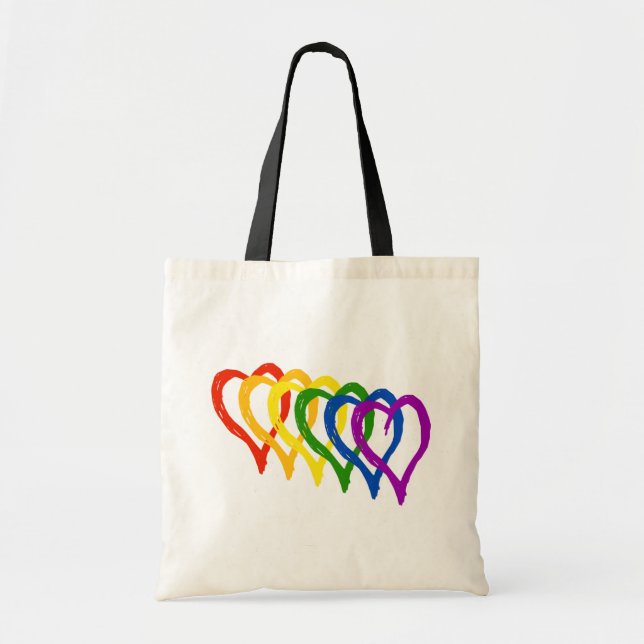 Valentine Gay Pride Regenbogen Flag Lagen Herz Tragetasche (Vorne)