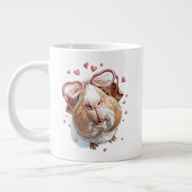 Valentine Gerbil Coffee Mug – Cute Heart Glasses  Jumbo-Tasse (Links)