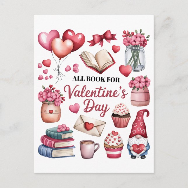 Valentine Gift Alles Buch für Valentinstag Postkarte (Vorderseite)