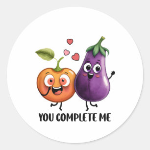 Valentine Gift Eggplant You Complete me Runder Aufkleber