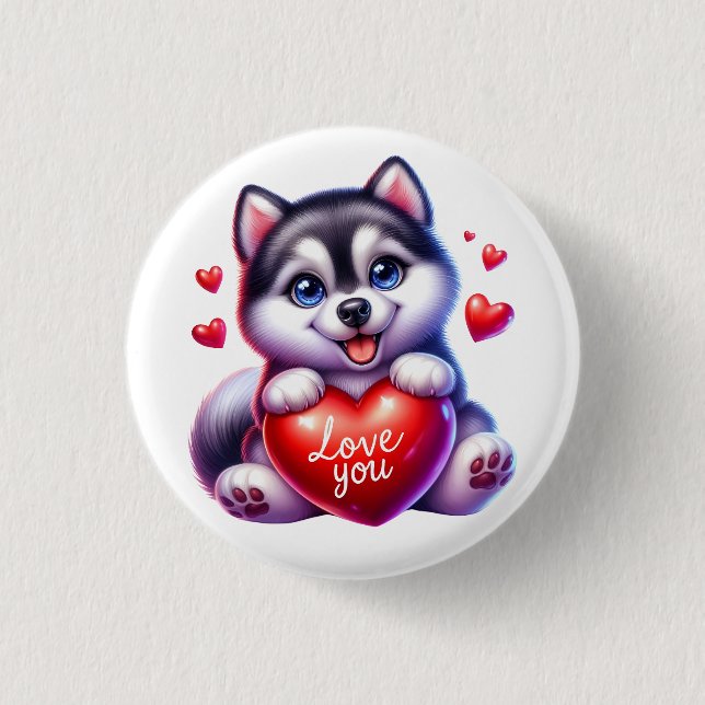 Valentine Gift - Husky Arctic Elegante Button (Vorderseite)