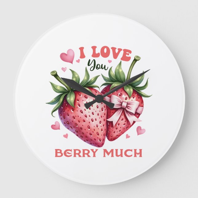 Valentine Gift | Ich Liebe Sie Berry viel Große Wanduhr (Vorderseite)