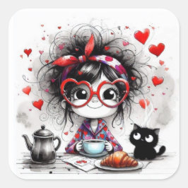 Valentine Girl Art 3 Zoll Aufkleber – Kawaii Liebe