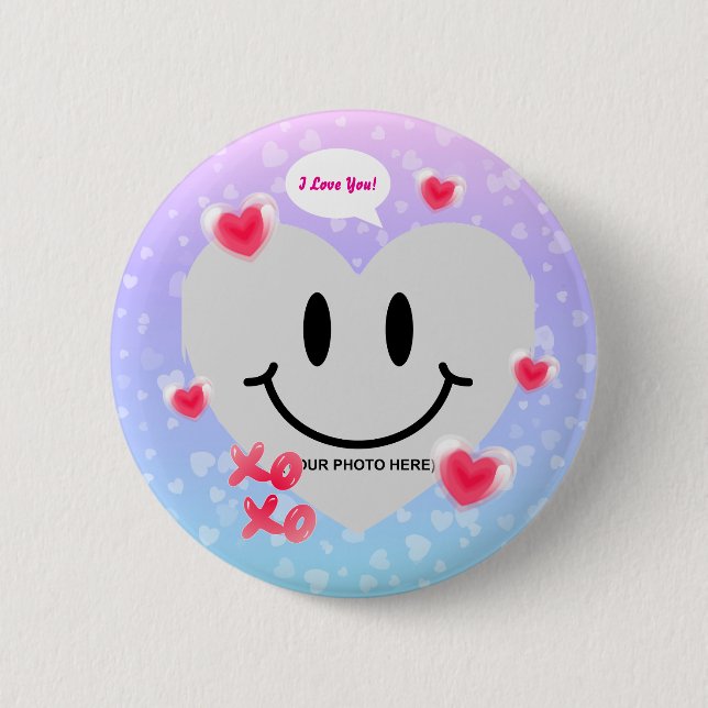 Valentine Glass Heart Balloon Bubblegum Couple Button (Vorderseite)