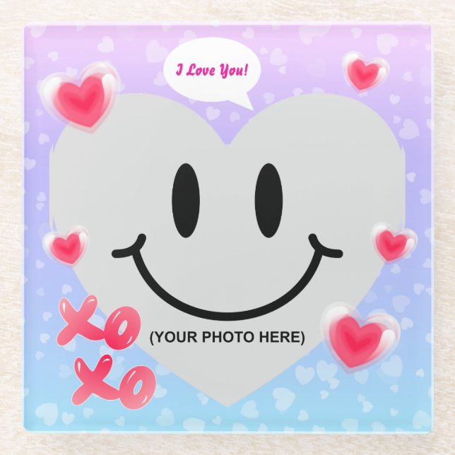 Valentine Glass Heart Balloon Bubblegum Couple Glasuntersetzer (Vorderseite)