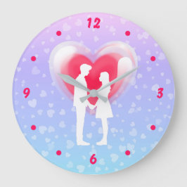 Valentine Glass Heart Balloon Bubblegum Couple Große Wanduhr