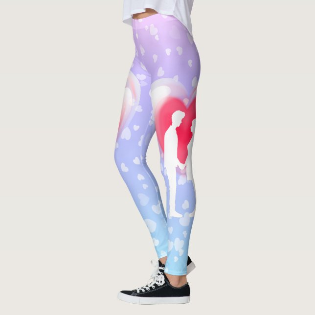 Valentine Glass Heart Balloon Bubblegum Couple Leggings (Links)