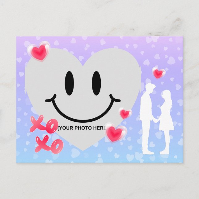 Valentine Glass Heart Balloon Bubblegum Couple Postkarte (Vorderseite)
