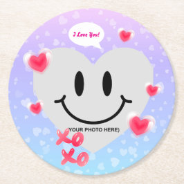 Valentine Glass Heart Balloon Bubblegum Couple Runder Pappuntersetzer